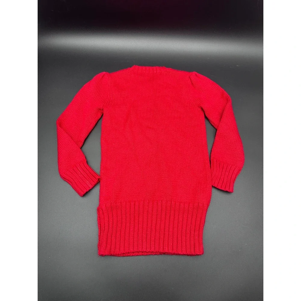 Ralph Lauren Girls Red Knit Sweater‎ Puff Sleeve Side Button Detail